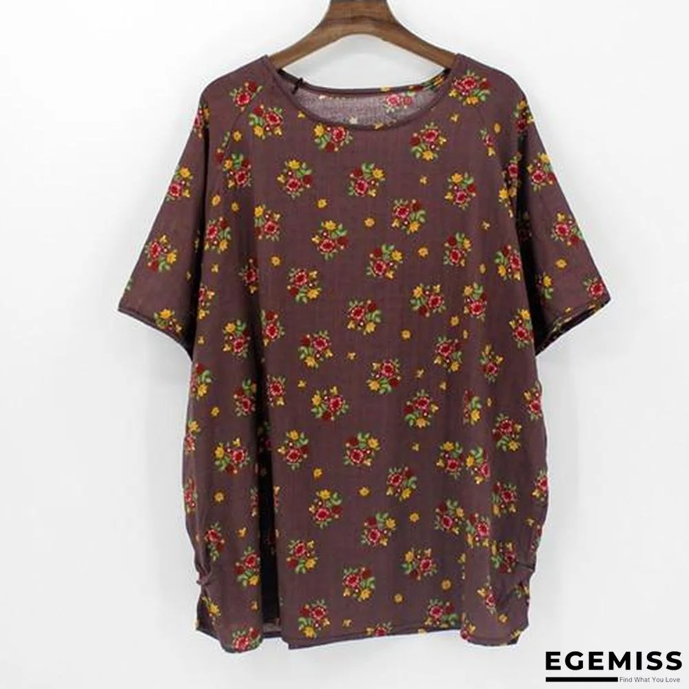 4XL Plus Size Women Batwing Casual Tops Tees Floral Print Cotton Linen Blouses | EGEMISS