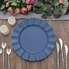 10 Pack | 11" Ocean Blue Hard Plastic Dinner Plates with Gold Ruffled Rim, Large Heavy Duty Disposable Dinnerware