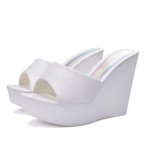 black slippers clogs platform white water heels with rhinestones leather modis slides slates White bling korean PU Super High