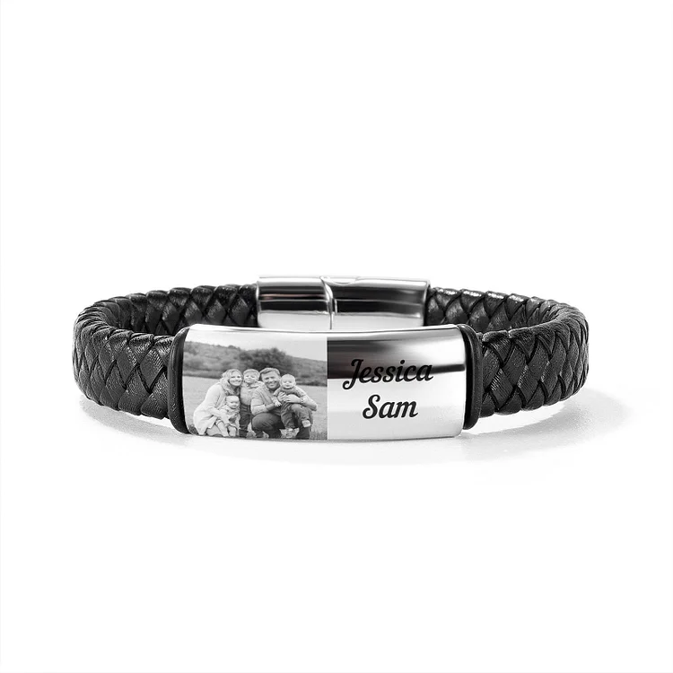 Personalized Photo Bracelet Braided Leather Bracelet for Men