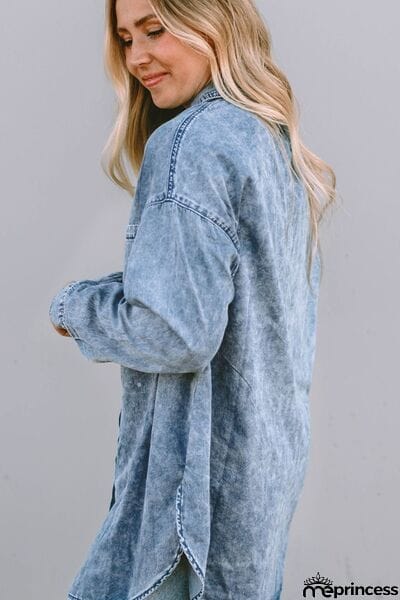 Button Up Dropped Shoulder Denim Top