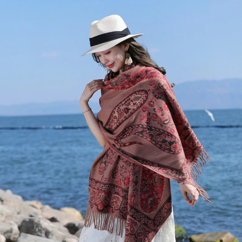 Yunnan Lijiang Tourism New Shawl Ethnic Style Scarf Women’s Retro Cape Thickened Cashmere Scarf