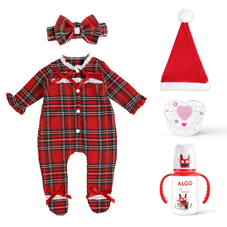 17" - 20" Christmas Plaid Romper Set 5 Pcs Reborn Baby Doll Clothes Accessories Set：Realistic Reborn Baby Dolls By Rsgdolls®