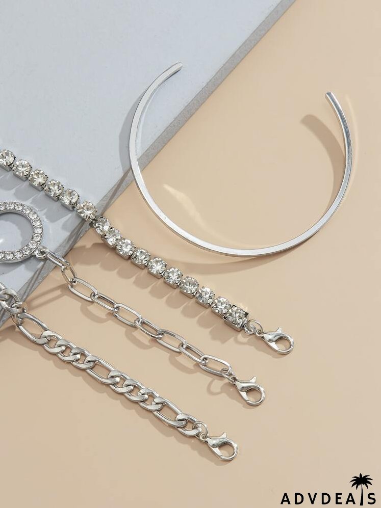 4pcs Rhinestone Decor Bracelet