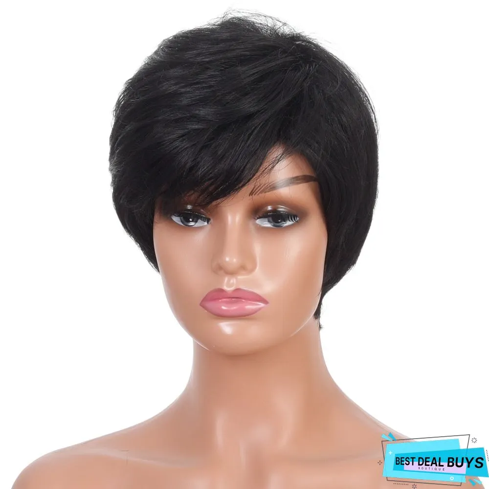 Women's Oblique Bangs Black Wig Short Hair Female Chemical Fiber Headgear