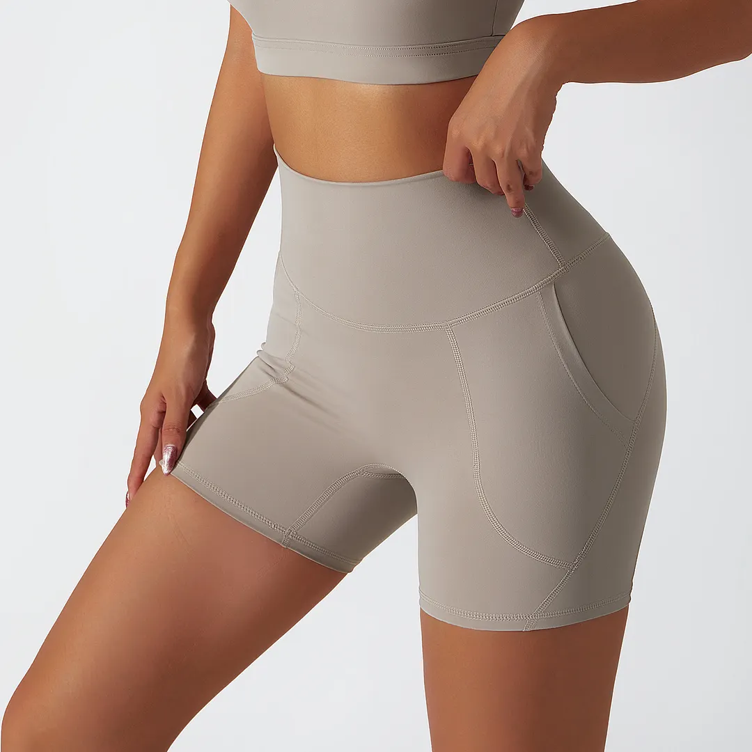 Buy Oat Milk high rise no camel toe squat proof tummy control comfort lightweight buttery soft hot yoga shorts womens of high quality on Hergymclothing