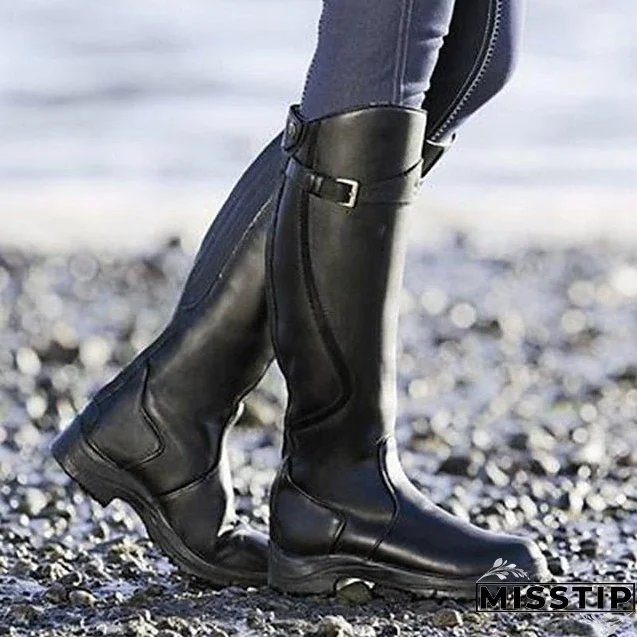 Joskka Women's Boots Plus Size Outdoor Daily Buckle Flat Heel Round Toe Vintage Casual Minimalism PU Loafer Floral Dark Brown Black Purple