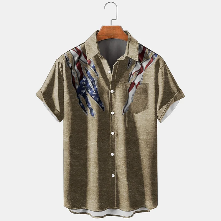 BrosWear Men'S Vintage Cracked American Flag Short Sleeve Plus Size Shirt