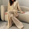 Women's Sequin Elegant Prom Party Deep V Neck Blazer &  Long Pants Set 