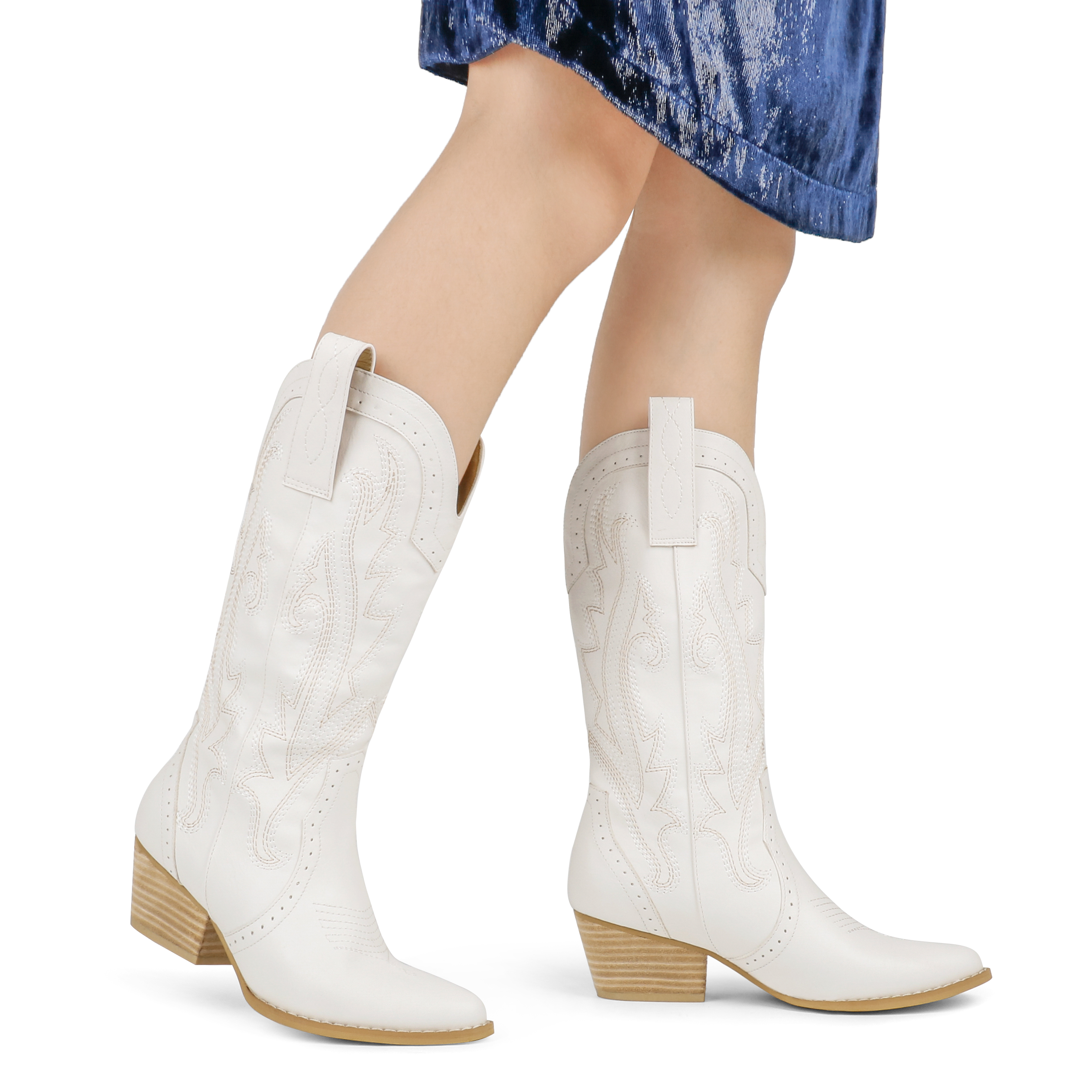 2" Women's Pointed Toe Embroidered Cowboy Boots Vintage Style Western Cowgirl Boots-MERUMOTE