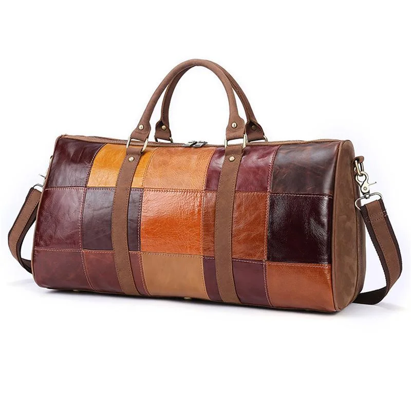 Unisex Leather Large Capacity Multicolor Patchwork Duffel Bags Travel Bag