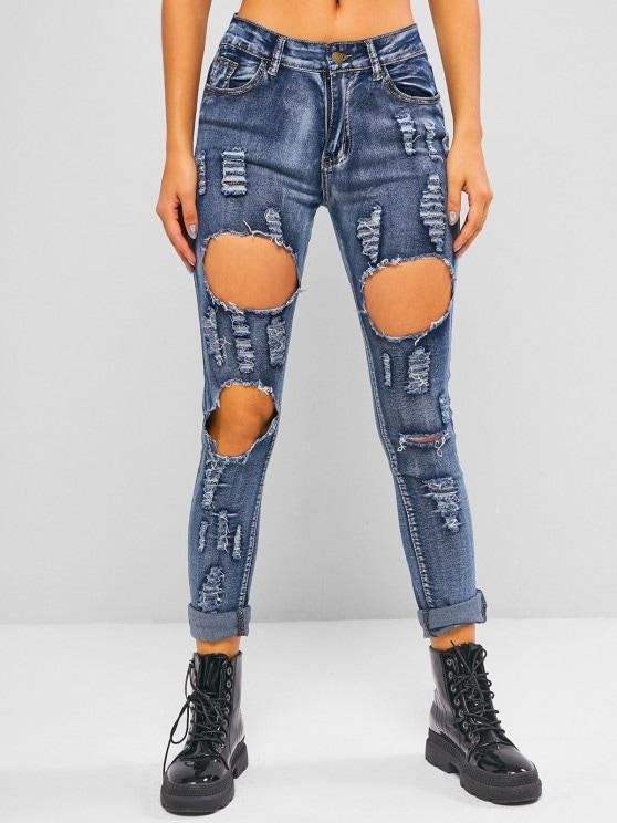 Distressed Ripped Mid Waist Skinny Jeans