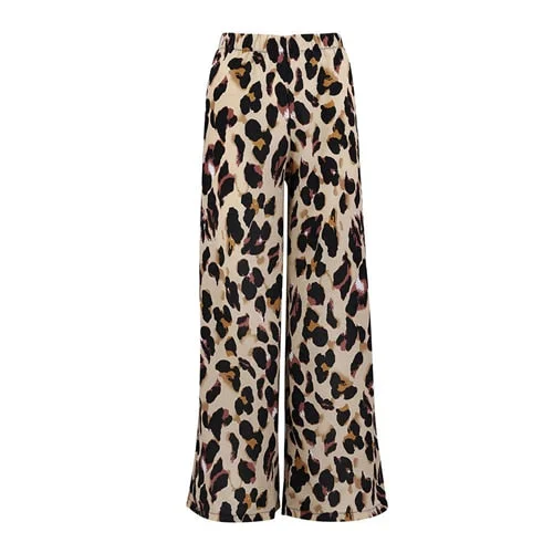 Fashion Women High Waist Flared Wide Leg Pants Sexy Leopard Print Trousers Office Lady Work Pants Casual Palazzo Long Trousers