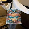 (US Only)11CT Print Heart-Shaped Beach Scenery Canvas Bag Embroidery Kit 40x40cm