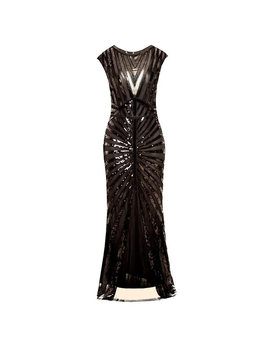 1920s Evening Dress Fishtail Hem Sequined Decoration Long Slim Dress