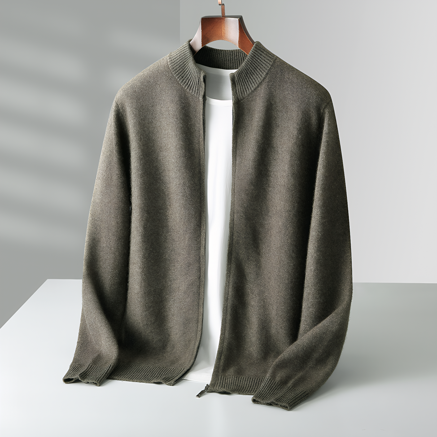 Men's Wool Zip-Front Cardigan | Premium Casual Wear REAL SILK LIFE