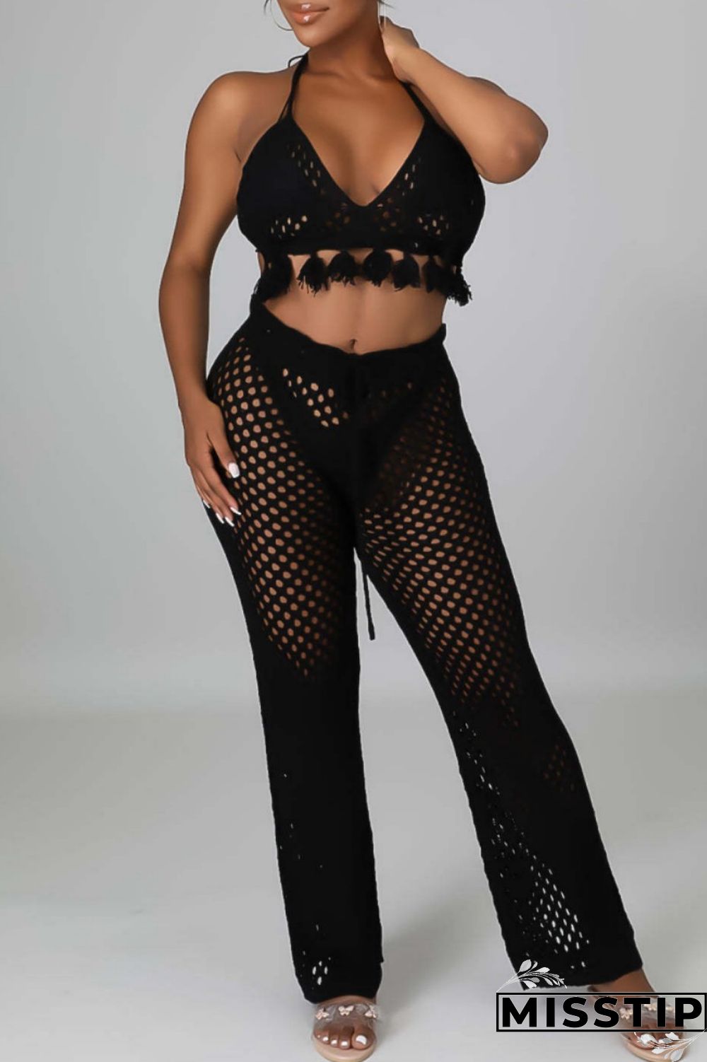 Orange Sexy Solid Bandage Hollowed Out Backless Halter Sleeveless Two Pieces