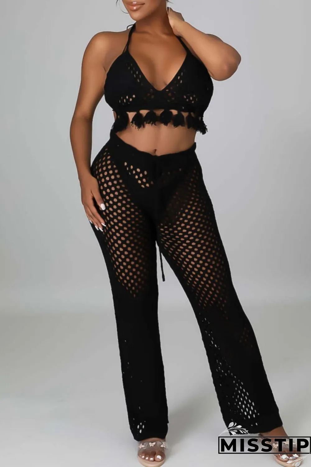 Orange Sexy Solid Bandage Hollowed Out Backless Halter Sleeveless Two Pieces