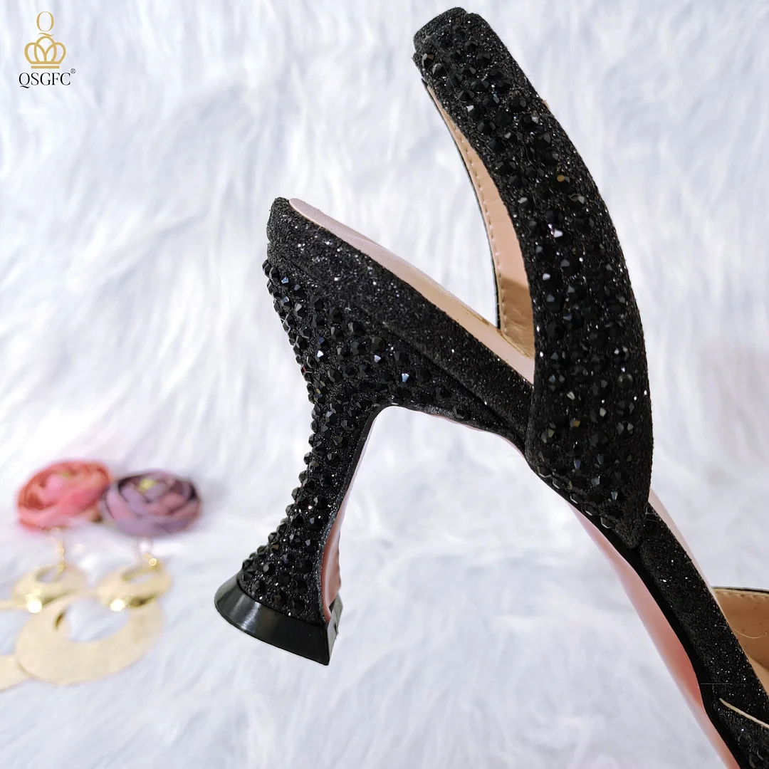 QSGFC 2022 New Arrival Italian Design Elegant Black Color Women Shoes And Bag Set For Party High Quality Lady Occasion Shoes