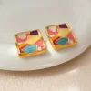 Colorful Joint Painting Heart Square Earrings