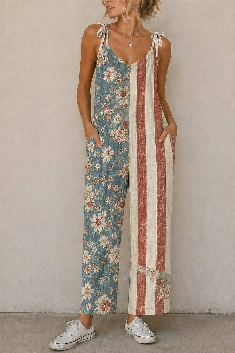 Women&rsquo;s Boho Floral Flag Suspender Jumpsuit