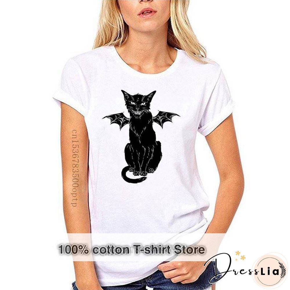 New Cotton T Shirt Funny Gothic Retro Devil Cat Artwork Print Short Sleeve Tops Tees Fashion Casual T Shirt Brand Clothing