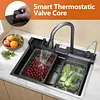 [US Local Warehouse] Stainless Steel Kitchen Sink with Pull-Out Swivel Faucet Double Waterfall Sinks