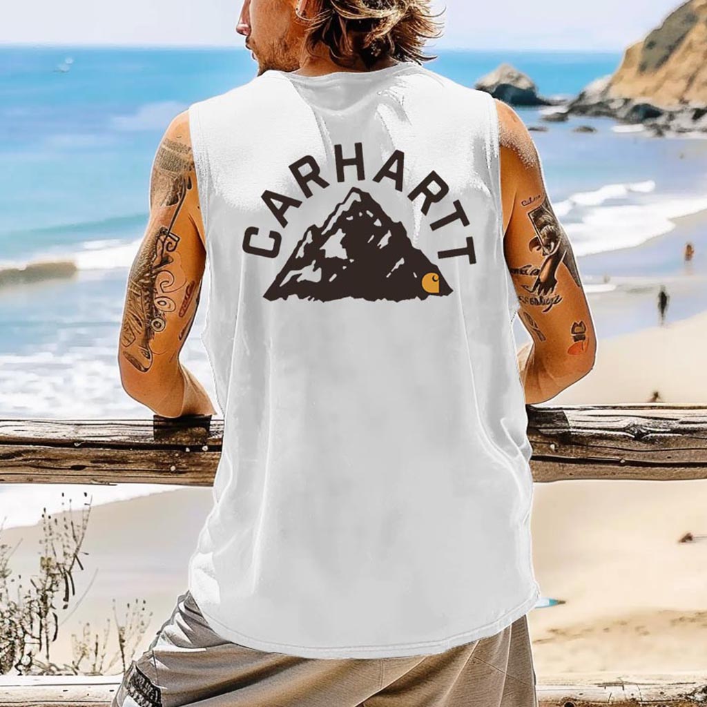 Men's Vintage Mountain Surfing Print Sleeveless Tank Top / TECHWEAR CLUB / Techwear
