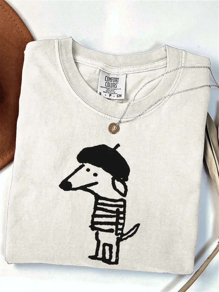 Funny Hippie Dog Line Art Comfy T Shirt