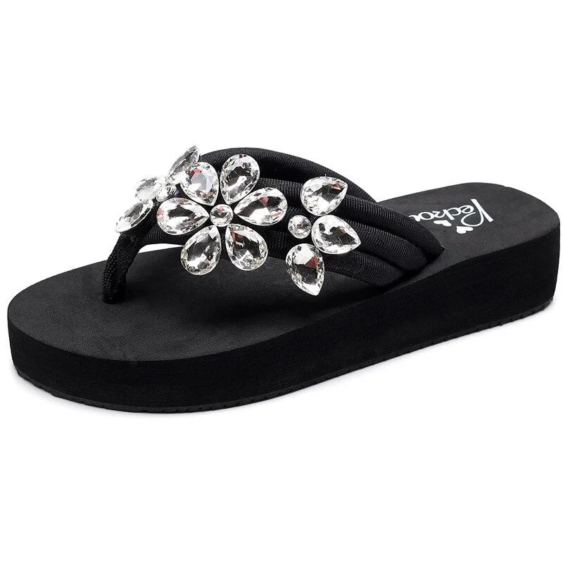 Women Fashion Peep Toe Flip Flops Female Rhinestone Decoration Anti Skid Beach Sandals Ladies Casual Summer Home Sandals hy450