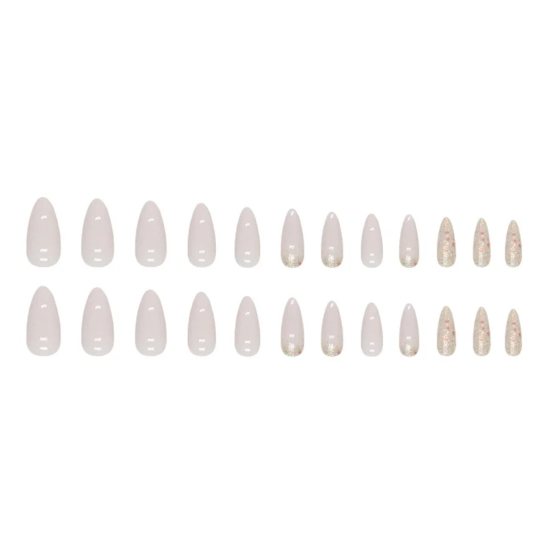 Churchf Churchf Head Almond Nail Ins Wind Sweet Sister Pure Desire To Burst Shiny Slices Fake Nails Fashion Versatile Champagne Beauty Nail Piece