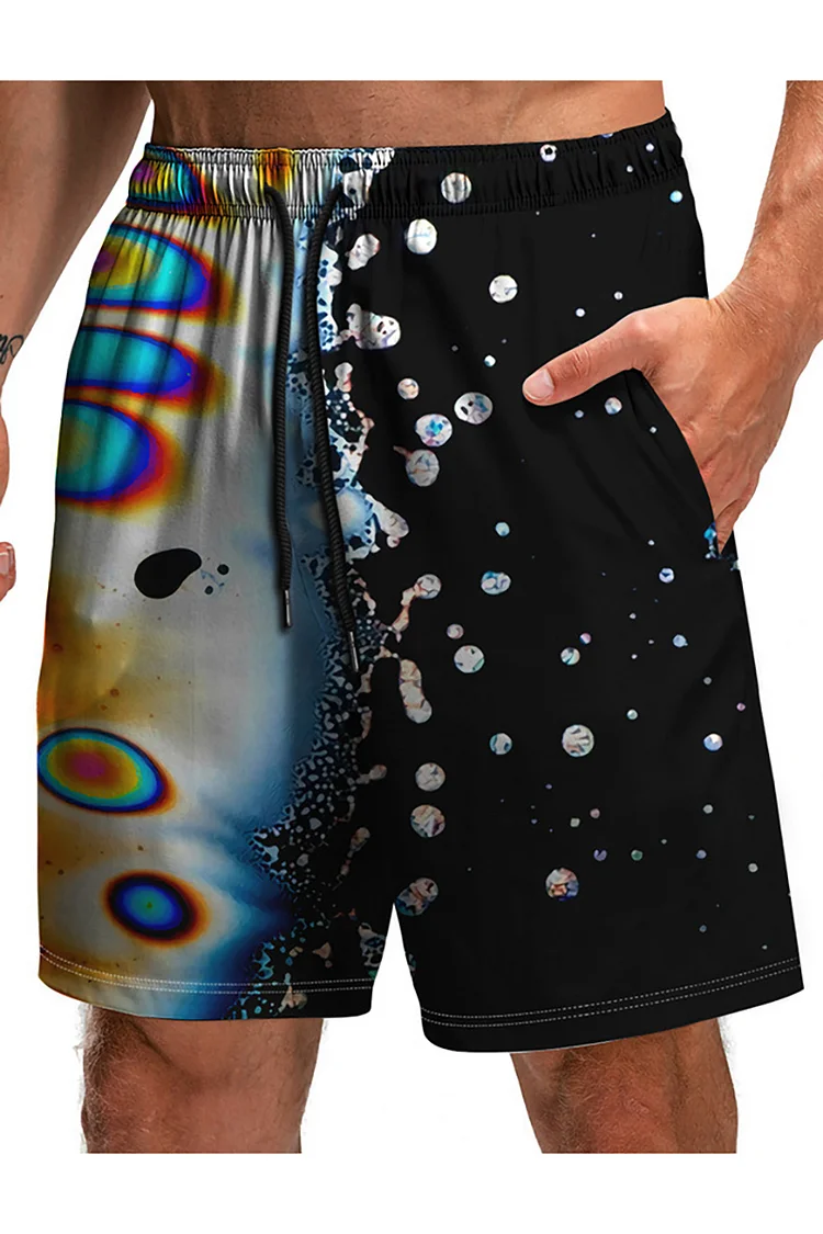 Men's Punk Style Beach Pants Thick Ink Color Painting Water Ripples Shorts