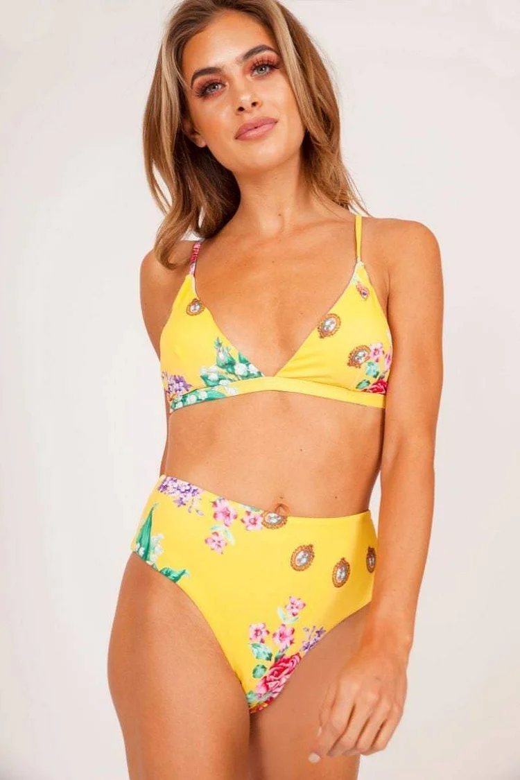 Yellow Triangle Floral Bikini Katch Me