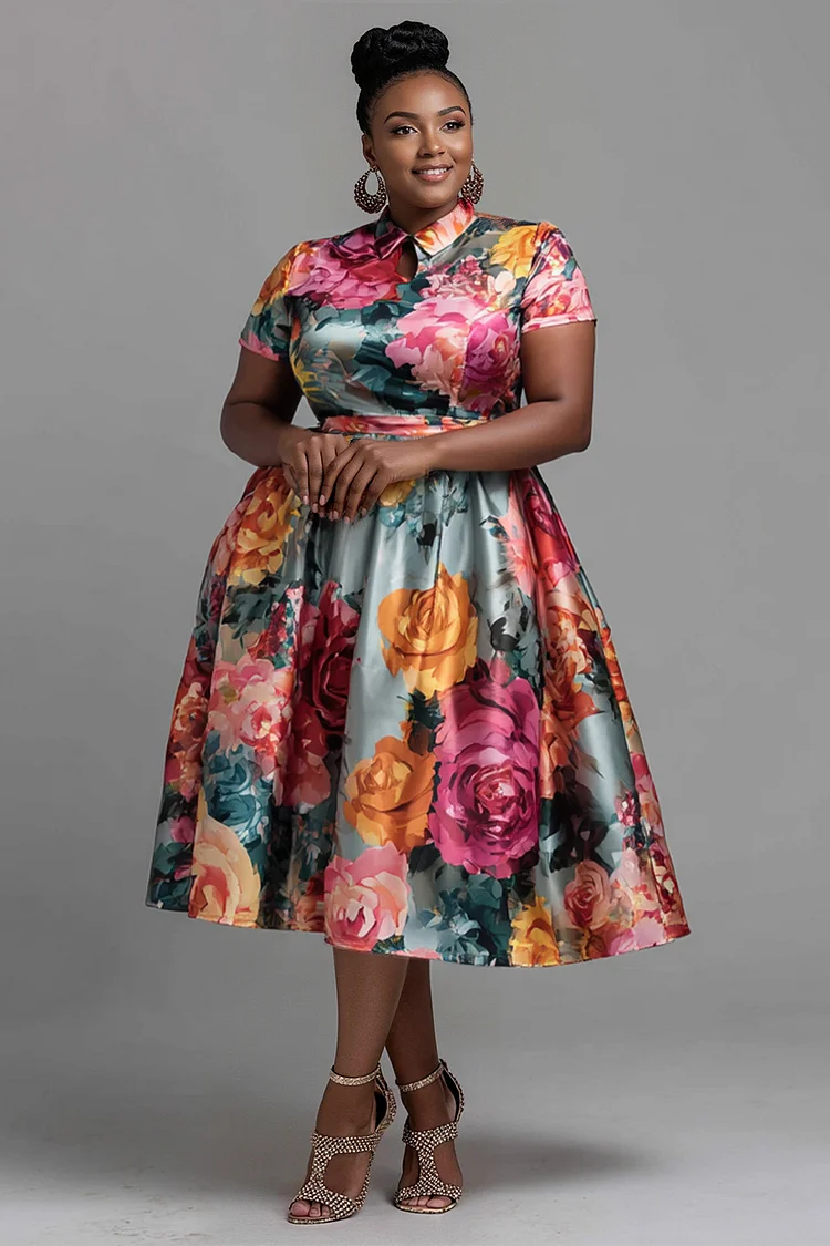 Xpluswear Design Plus Size Wedding Guest Multicolor Shirt Collar Short Sleeve Pocket Pleated Satin Midi Dresses [Pre-Order] 2024 - Xpluswear