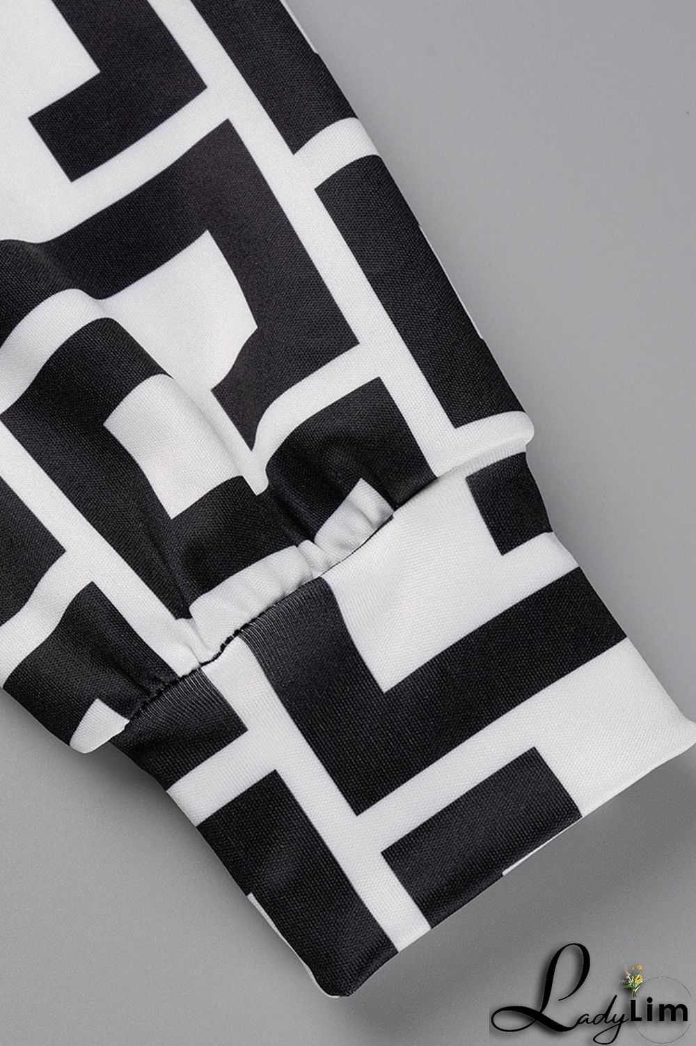 Black And White Casual Print Asymmetrical Half A Turtleneck Long Sleeve Two Pieces