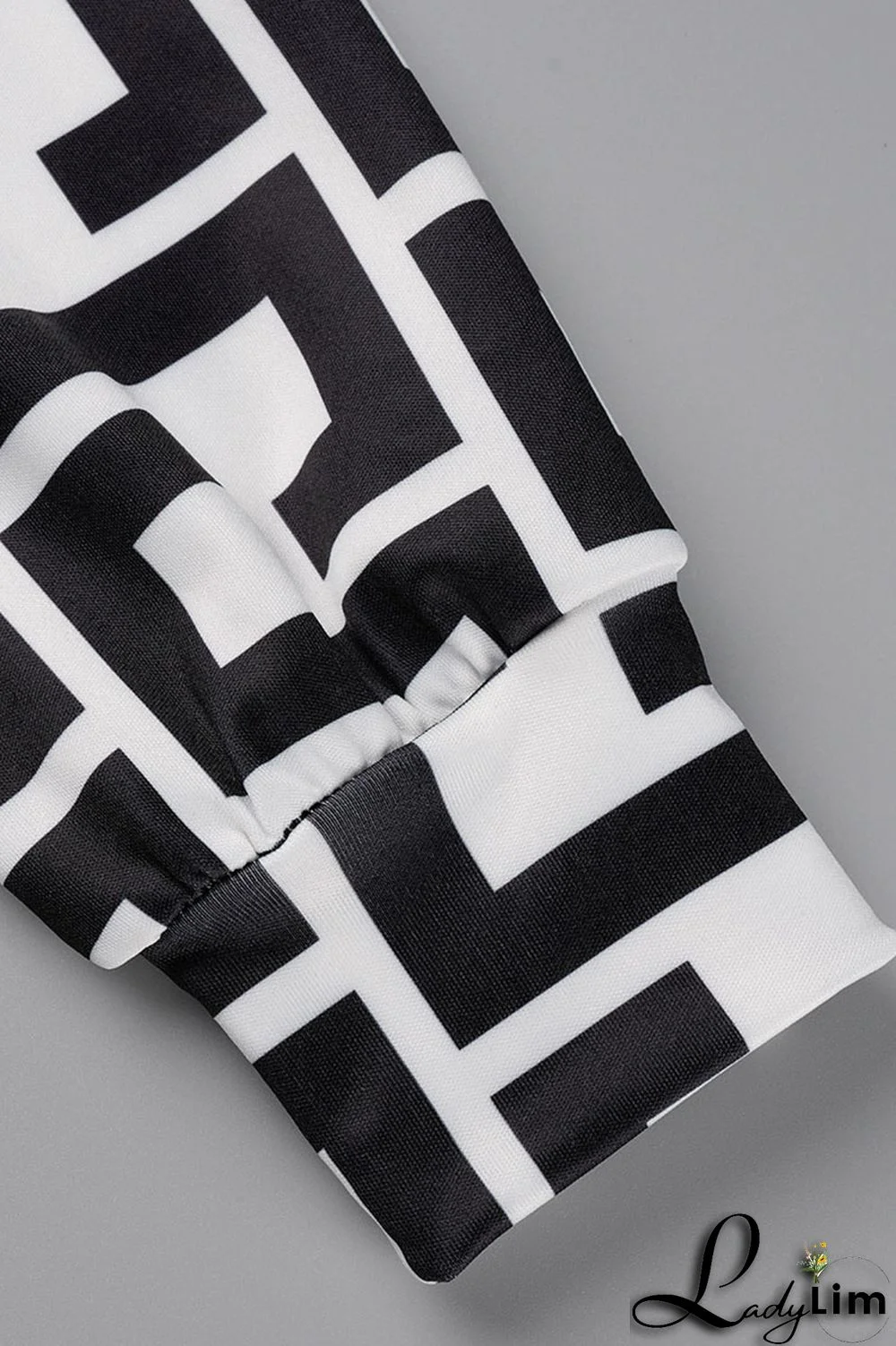 Black And White Casual Print Asymmetrical Half A Turtleneck Long Sleeve Two Pieces