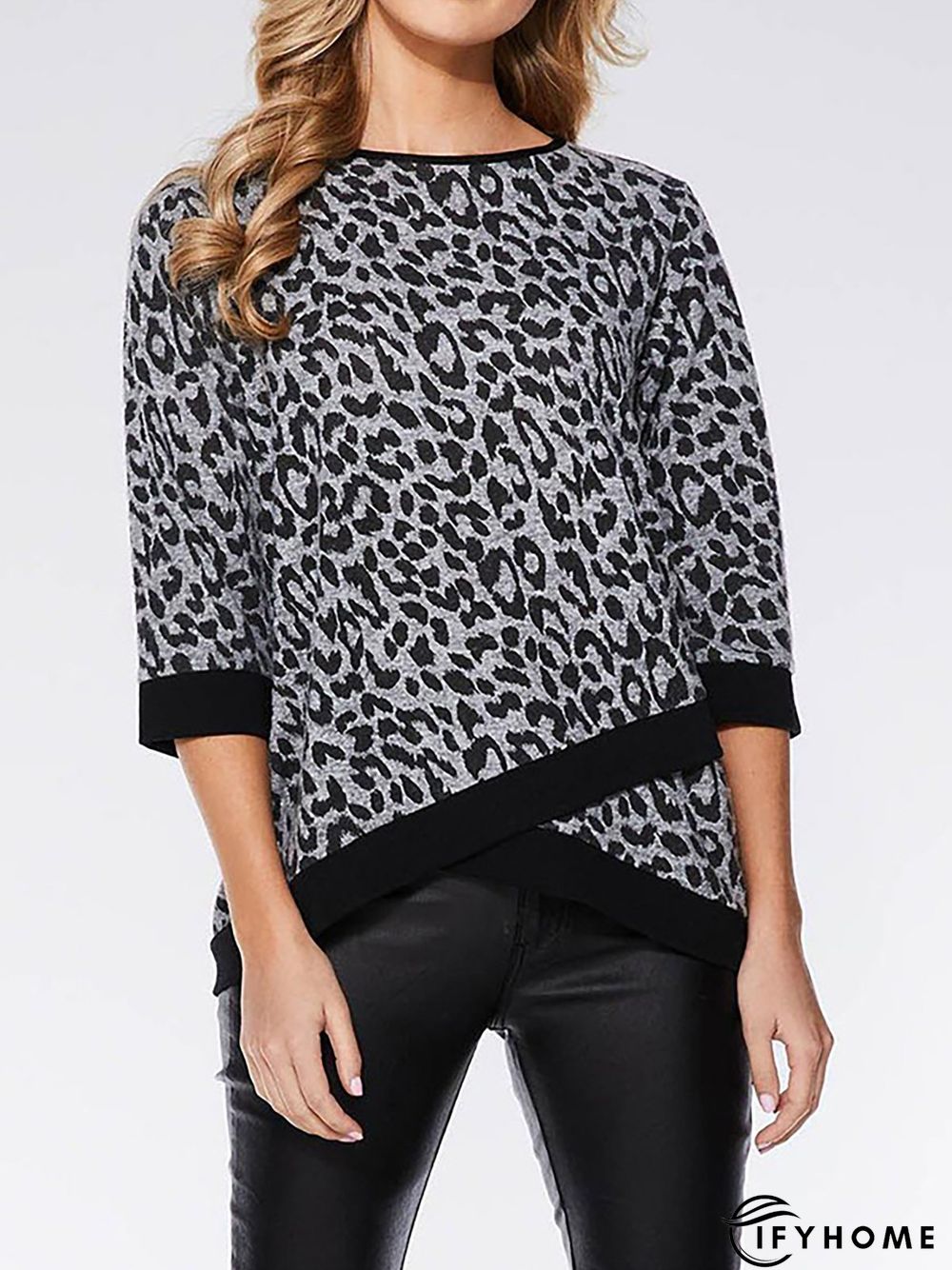 Crew Neck Leopard Loose Tunic Blouse | IFYHOME