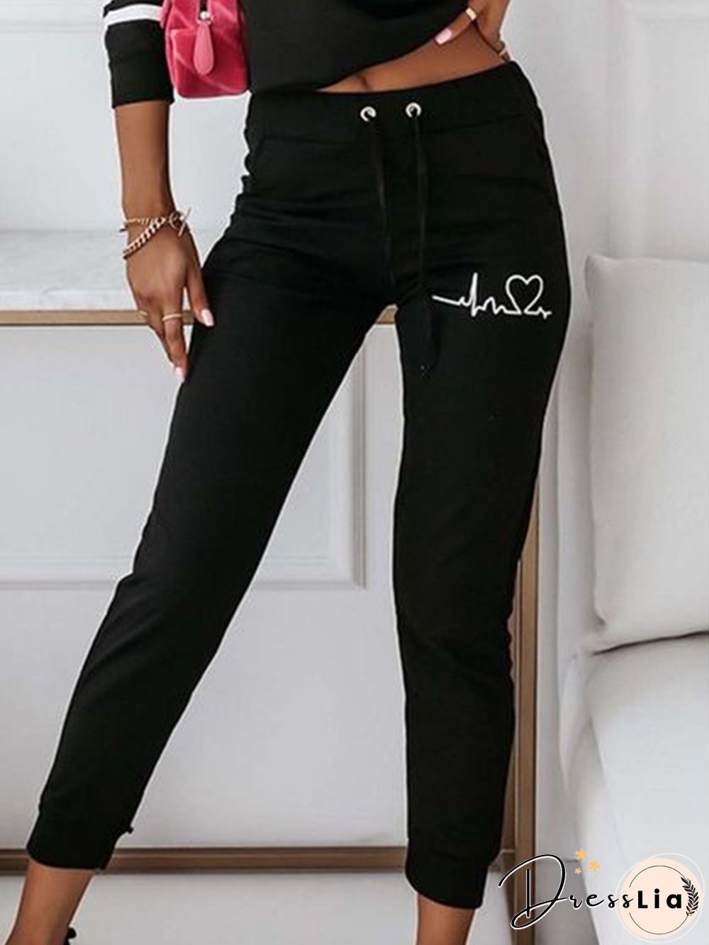 Casual Heart/Cordate Elastic Waist Sweatpants