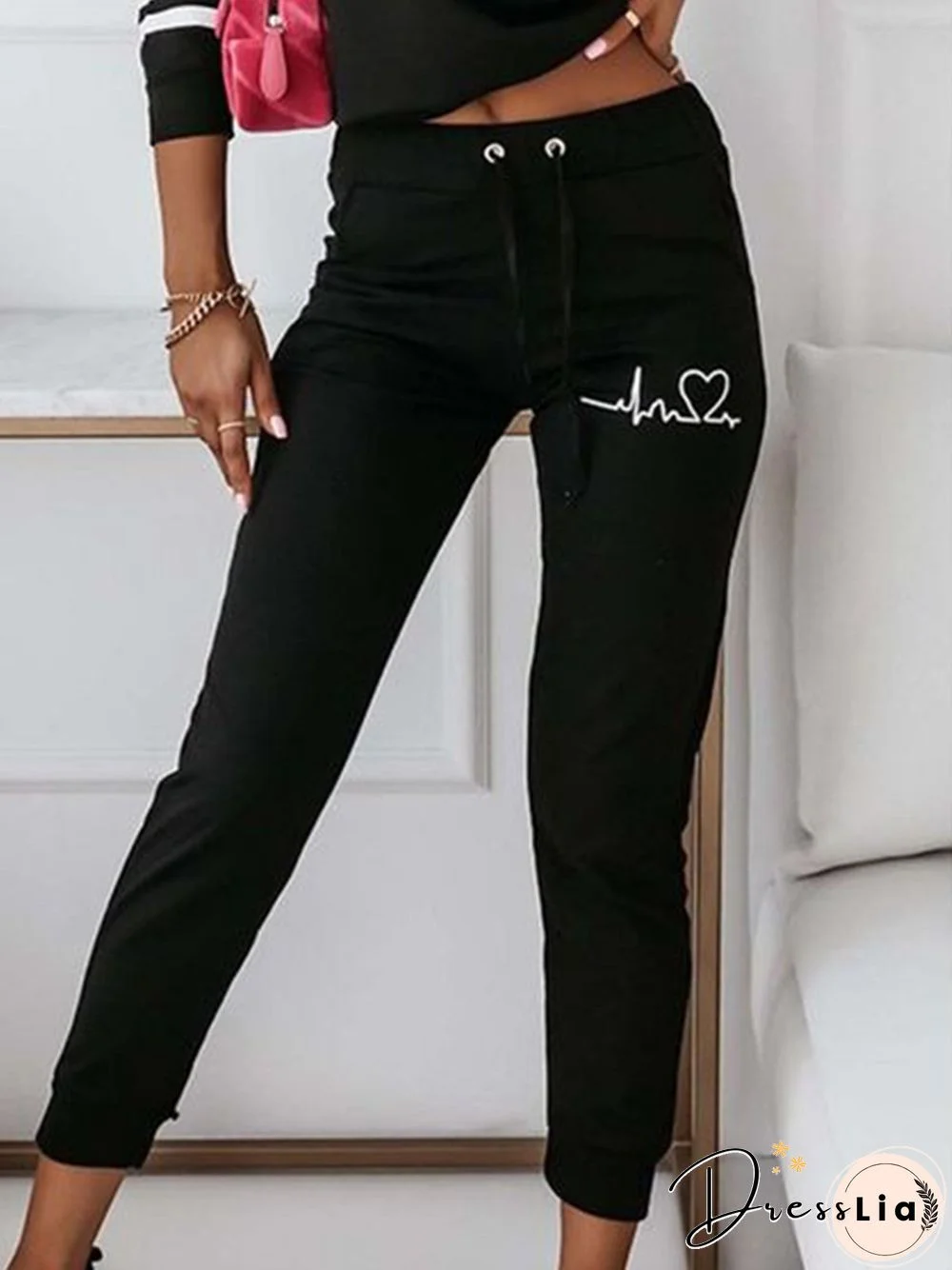Casual Heart/Cordate Elastic Waist Sweatpants