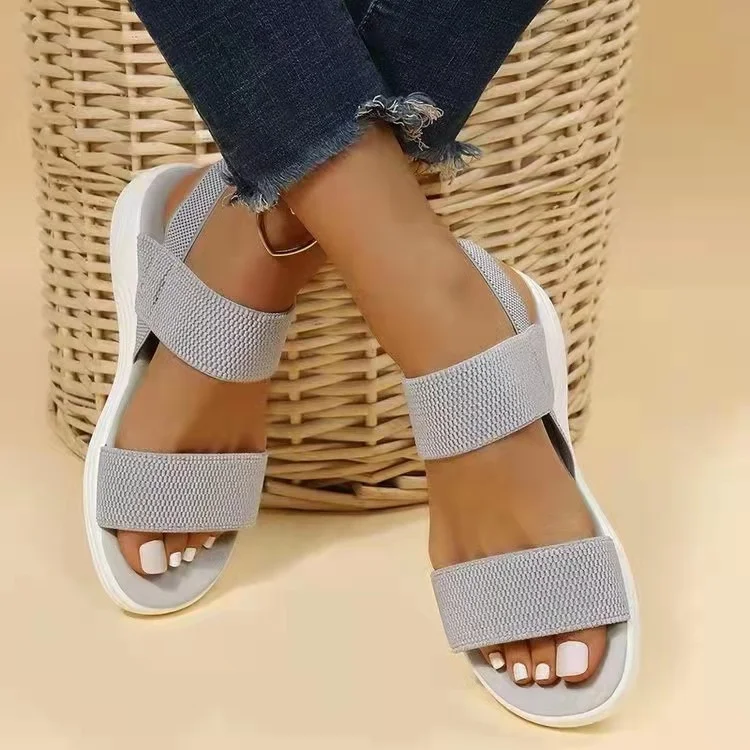 Qengg Summer Large Women's Shoes Casual Tight Belt After Tripping Polyurethane Flat Bottom Roman Sandals Women
