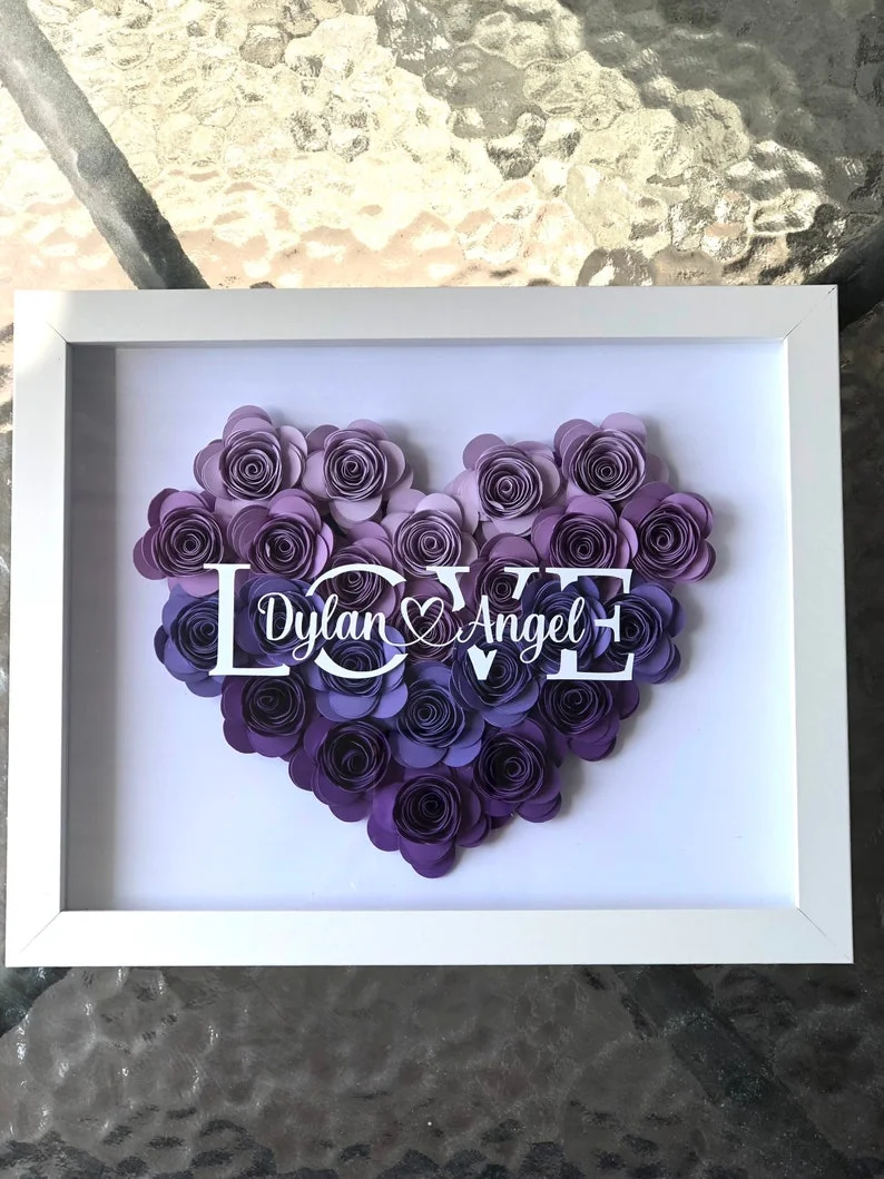 Heart Shaped Monogram Flower Shadow Box | Flower frame for Valentines Day, Birthday, Mothers Day |