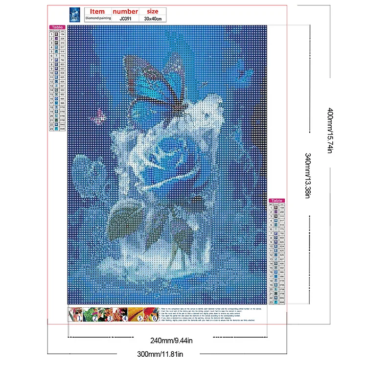 DIY 5D Diamond Art, Butterfly Rose Diamond Painting Sequin Art Kit, 16 X  16