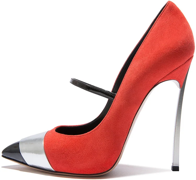 Women's Red Suede Mary Jane Pointy toe Super Stiletto heels Pumps |FSJ Shoes