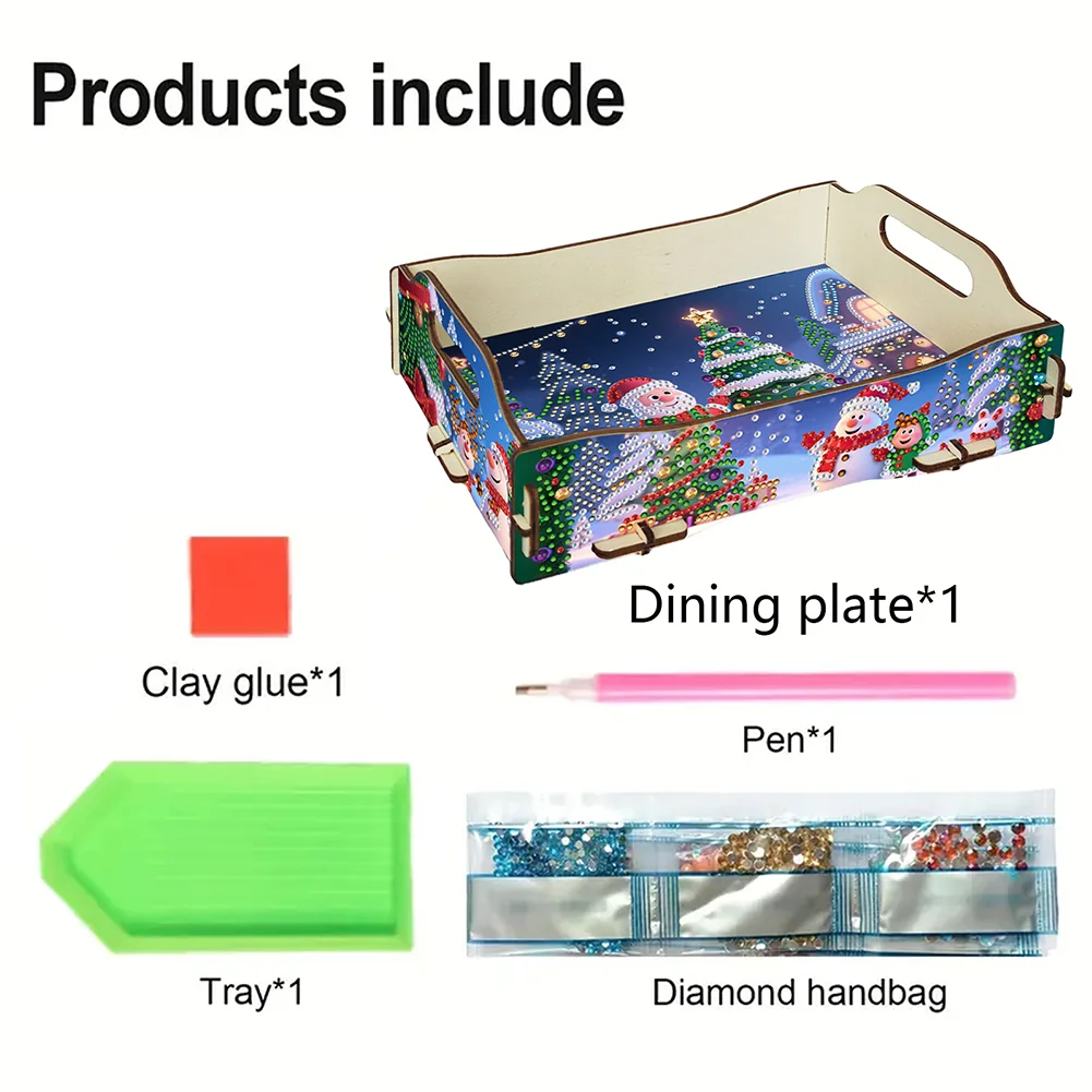 5D DIY Christmas Tree Diamond Painting Serving Tray with Handle for Coffee Table