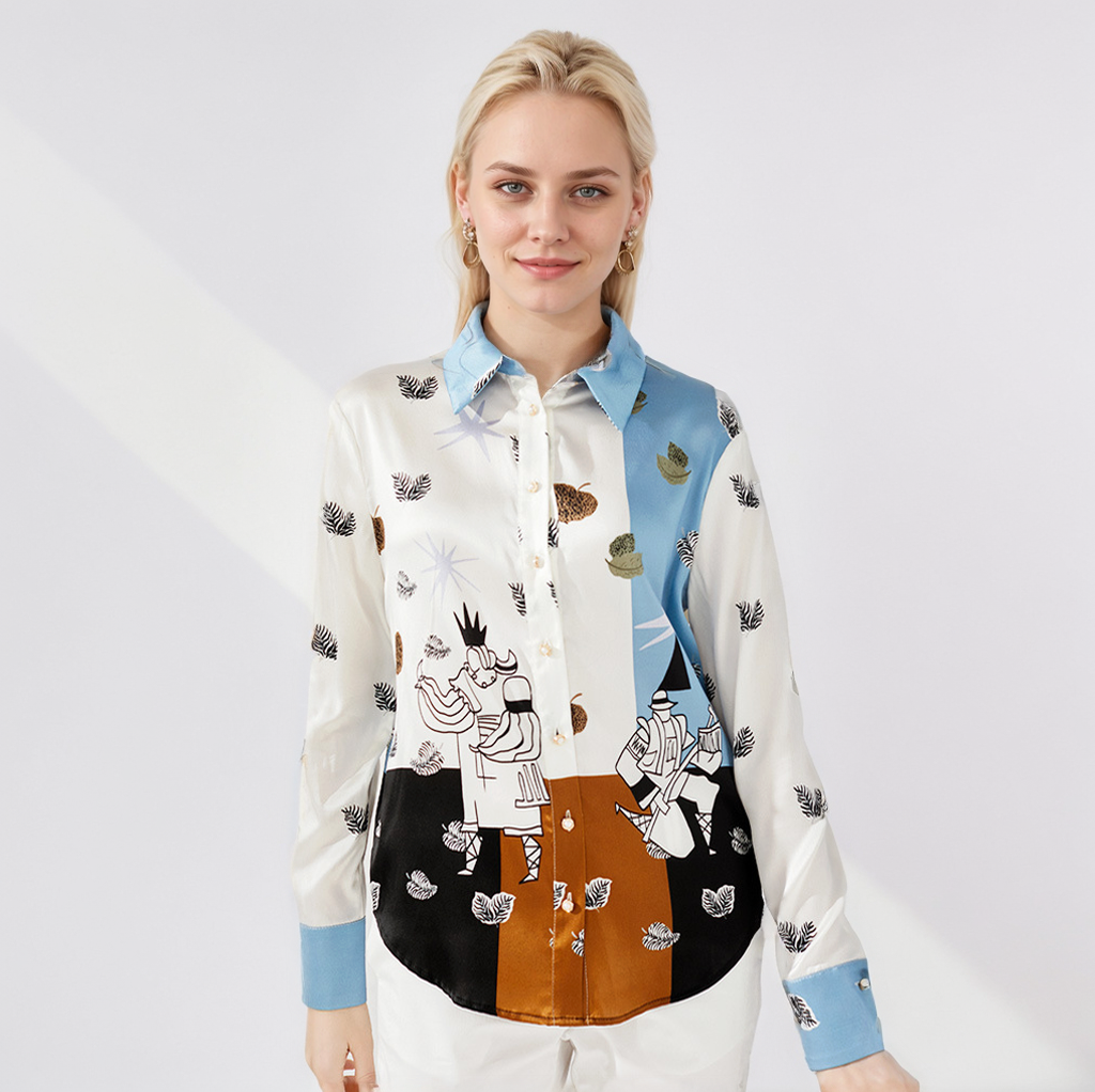 Casual Silk Shirt with Imaginative Prints for Daily Outings REAL SILK LIFE