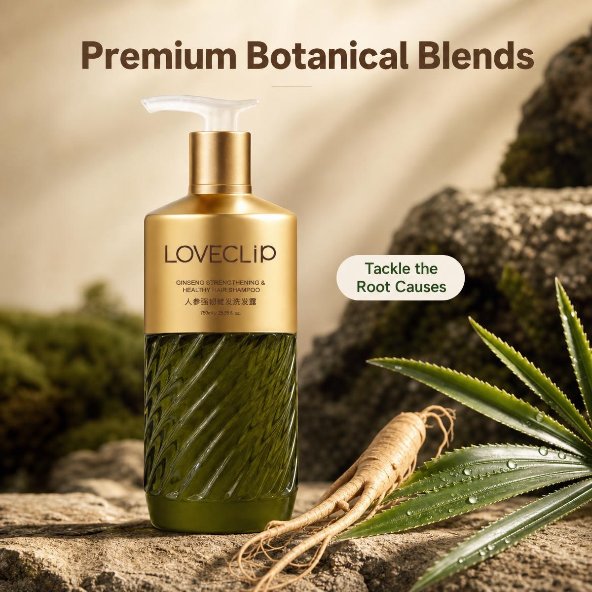 LOVECLIP Ginseng Strengthening Shampoo | Oil Control & Long-Lasting Volume, Plant Extract Formula for Weak, Flat Hair