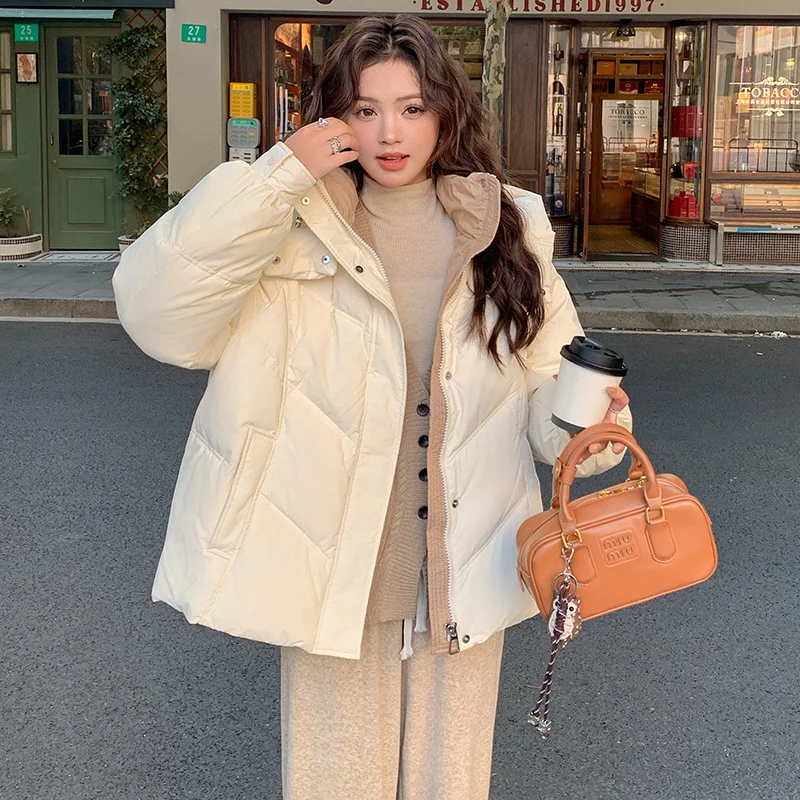 Toloer Down Cotton Jacket Female 2024 New Winter Small Foreign Style Cotton-Padded Jacket Short Students Splicing Cotton-Padded Coat Thick-Outfit Ideas