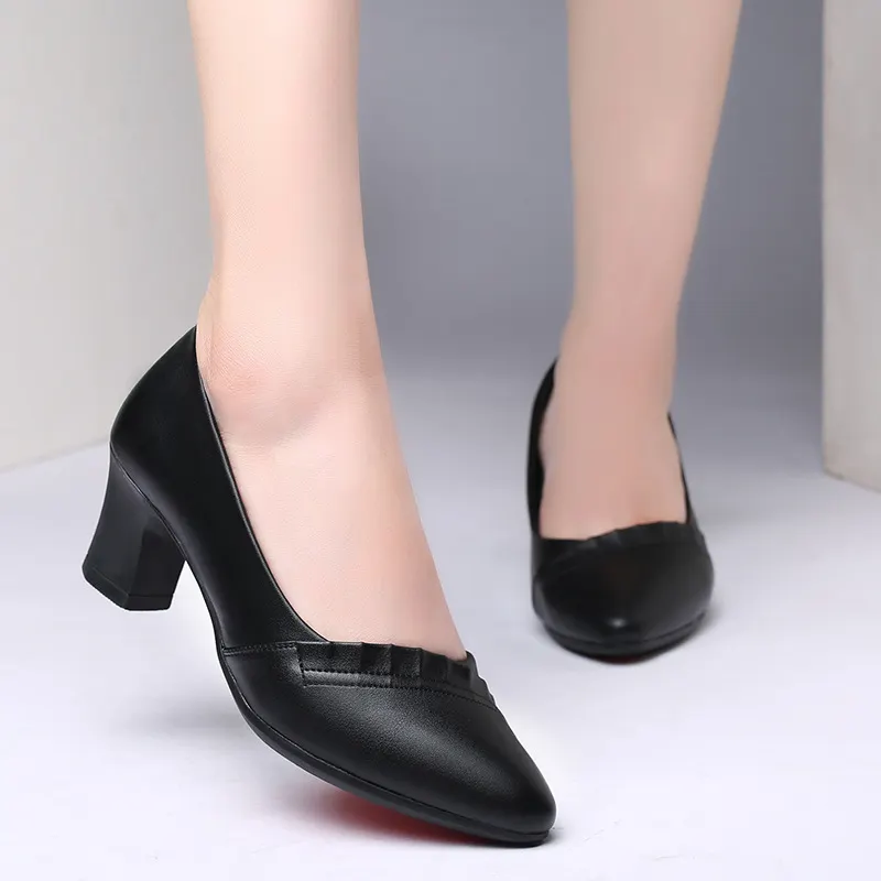 Breakj Breakj Head Shallow Mouth Mother Shoes Soft Sole Leather Shoes In The Elderly Heel Single Shoes Spring And Autumn Women's Shoes Work Shoes