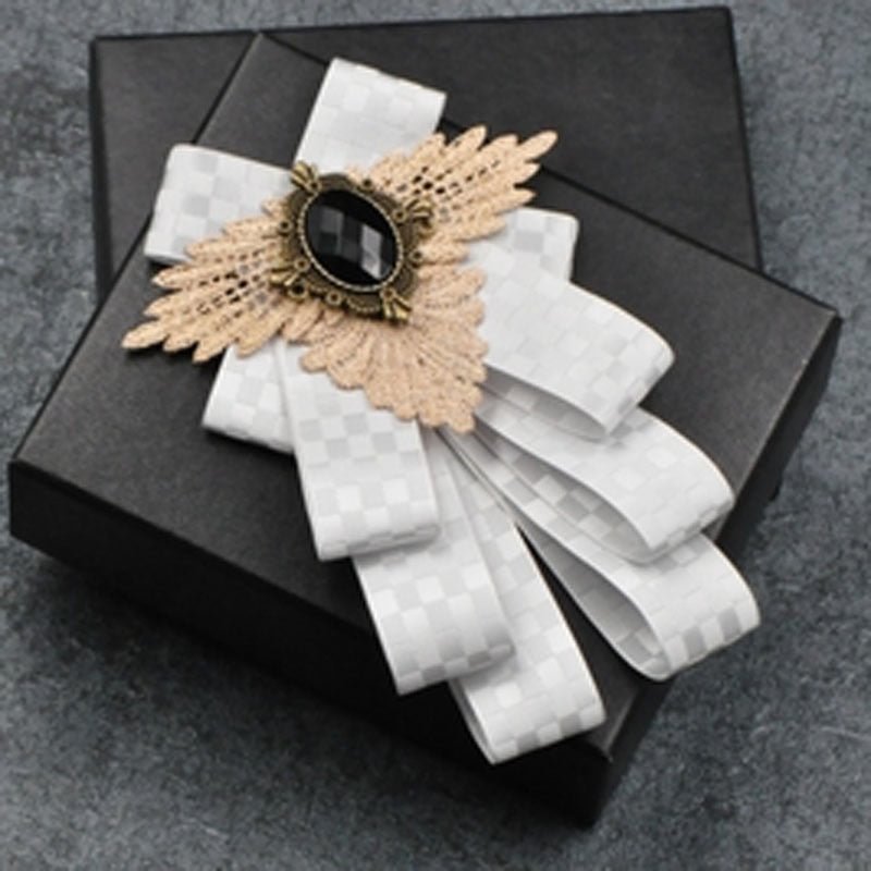 New Bow Tie Vintage Rhinestone Handmade Ribbon Brooch Bowtie Elegant Jewelry Collar Pin Cravat Wedding Accessories Pocket Square