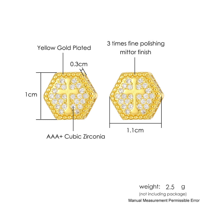 1 Pair Hip-Hop Hexagon Cross Plating Inlay Copper Zircon White Gold Plated Gold Plated Men Studs